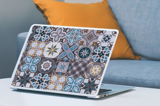 Autocollant pour ordinateur portable - 17,3 pouces - Fleurs - Motifs - Blauw - Marron - 40x30cm - Autocollants pour ordinateur portable - Skin pour ordinateur portable - Couverture