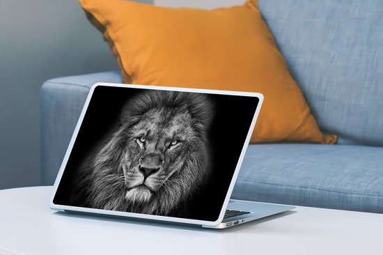 Autocollant pour ordinateur portable - 12,3 pouces - Animaux - Lion - Zwart - Wit - Portrait - 30x22cm - Autocollants pour ordinateur portable - Peau pour ordinateur portable - Couverture