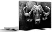 Laptop sticker - 12.3 inch - Dieren - Buffalo - Zwart - Wit - Portret - 30x22cm - Laptopstickers - Laptop skin - Cover