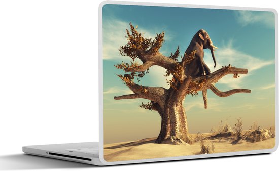 Sticker ordinateur portable - 15,6 pouces - Éléphant - Arbre - Nature - Désert