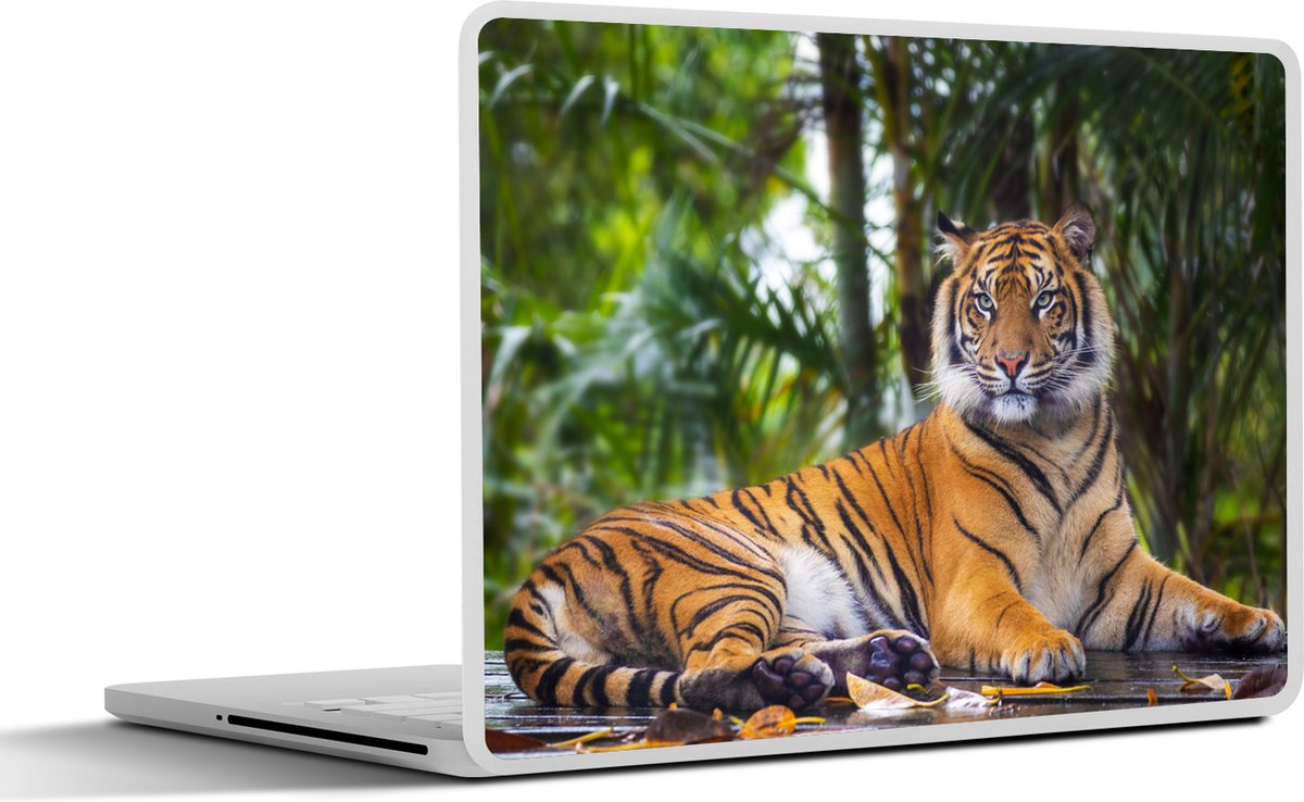 Laptop sticker - 15.6 inch - Tijger - Dieren - Bos - Bladeren - Jungle - 36x27,5cm - Laptopstickers - Laptop skin - Cover