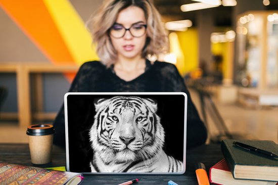 Autocollant pour ordinateur portable - 12,3 pouces - Tigre - Zwart - Wit - Portrait - Animaux - 30x22cm - Autocollants pour ordinateur portable - Peau pour ordinateur portable - Couverture