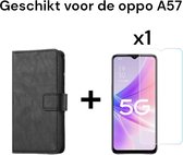 OPPO A57 bookcase hoesje kunstleren zwart met pas houder + 1x screenprotector - OPPO A57 bookcase cover black artificial leather met card holder + 1x tempered glas
