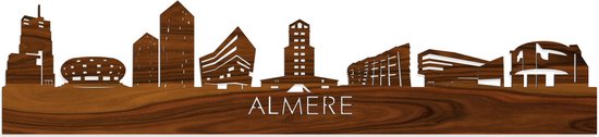 Skyline Almere Palissander hout - 80 cm - Woondecoratie - Wanddecoratie - Meer steden beschikbaar - Woonkamer idee - City Art - Steden kunst - Cadeau voor hem - Cadeau voor haar - Jubileum - Trouwerij - WoodWideCities