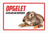 Bord | Waakbord | "Opgelet, gevaarlijk huisdier" | 30 x 20 cm | Vlaamse Reus | Konijn | Knaagdier | Belgisch konijnenras | Polystyreen | Rechthoek | Witte achtergrond