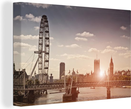 Canvas Schilderij Londen eye - Engeland - Big Ben - 30x20 cm - Wanddecoratie