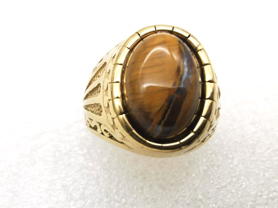 RVS goudkleurig ovale edelsteen ring met Tijgeroog edelsteen maat 23. Geweldig cadeau te geven of zelf dragen.