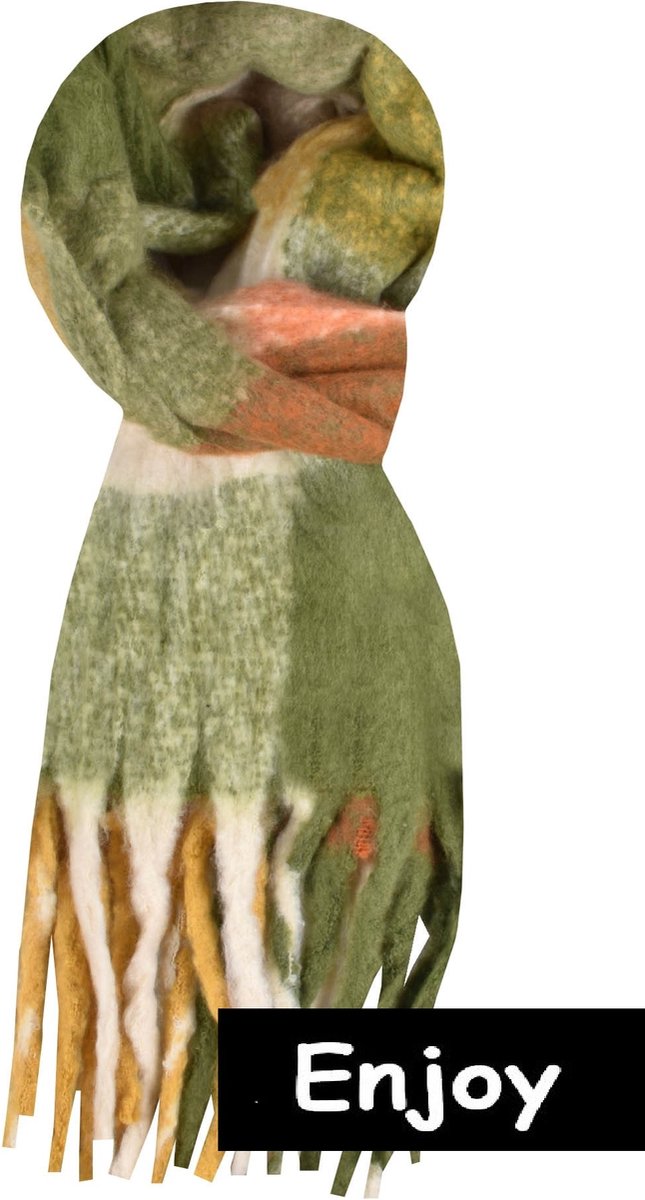 sjaal - olijfgroene geruit-unisex- langwerig -dik en warm