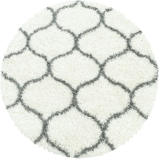 Flycarpets Azure Rond Vloerkleed Berber Motief - Crème / Grijs - Hoogpolig - Woonkamer - 160x160 cm