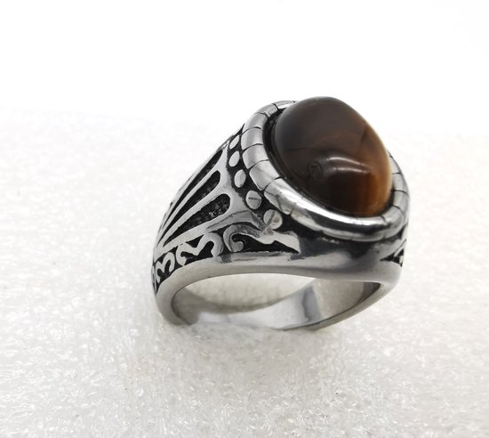 RVS ovale edelsteen ring met Tijgeroog edelsteen maat 22. Geweldig cadeau te geven of zelf dragen.