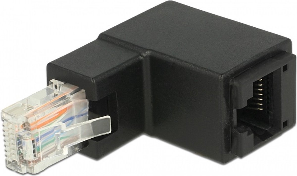 UTP CAT6 Gigabit RJ45 haakse adapter - haaks naar beneden / zwart