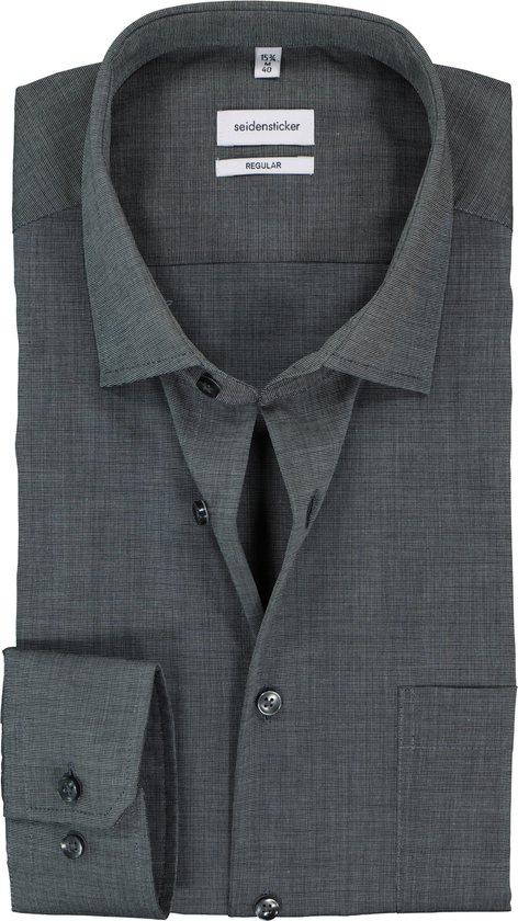 Seidensticker regular fit overhemd - grijs fil a fil - Strijkvrij - Boordmaat: