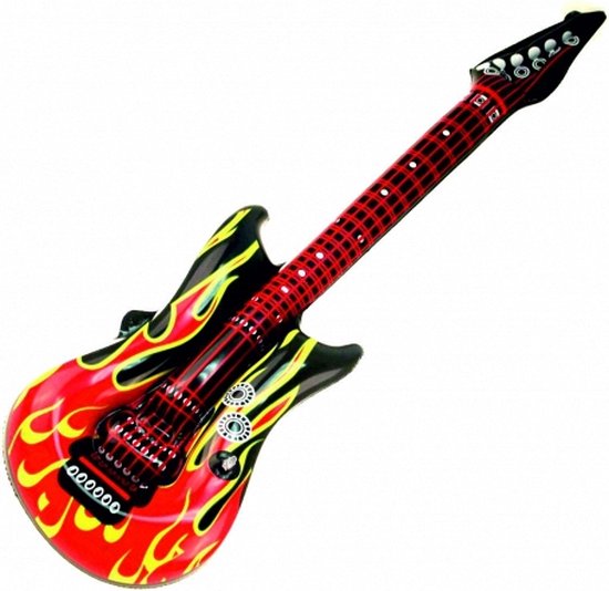 Opblaasbare gitaar met vlammen 100 cm - Speel/verkleed muziekinstrumenten