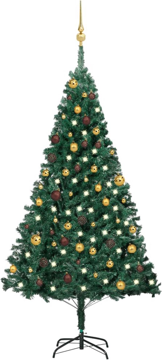 Prolenta Premium - Kunstkerstboom met LED's en kerstballen 180 cm PVC groen