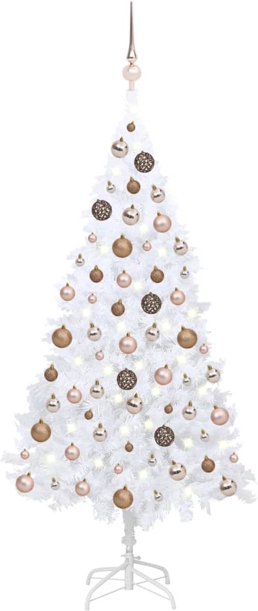 Prolenta Premium - Kunstkerstboom met LED's en kerstballen 150 cm PVC wit