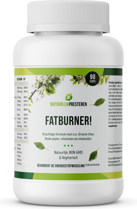 Natuurlijke Fatburner - Groene thee extract - Chroom - Vetverbrander afvallen - Eetlustremmer - 18 ingrediënten - 90 caps - Natuurlijk Presteren