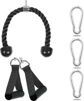 MJ Sports Premium Triceps Rope + Strap Handles Set Inclusief 3 Karabijnhaken - Triceps Touw - Handvat - Press Down - Pulley Accessoires - Kabelmachine - Fitness