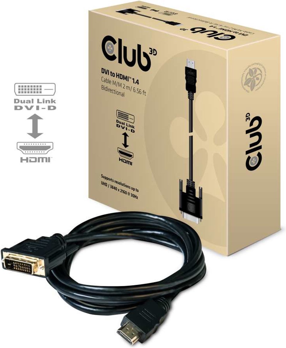CLUB3D DVI to HDMI 1.4 Cable M/M 2 meter Bidirectional