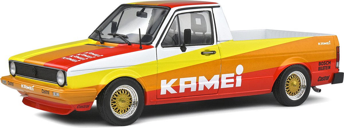 Volkswagen Caddy MK 1 1982 Kamei Street Fighter (Geel/Oranje/Rood/Wit) (25 cm) 1/18 Solido {Modelauto - Schaalmodel - Miniatuurauto}
