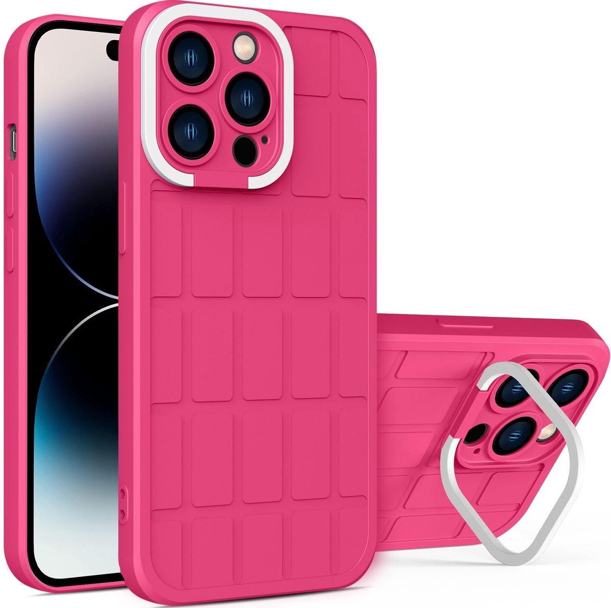 Mobigear Hoesje geschikt voor Apple iPhone 14 Pro Telefoonhoesje Hardcase | Mobigear Cube Backcover met Standaard | iPhone 14 Pro Case | Back Cover - Magenta