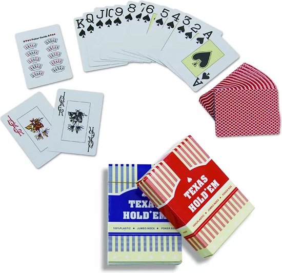 Thumbnail van een extra afbeelding van het spel Texas Hold'em - Professionele 100% plastic Pokerkaarten | 100% waterdicht | speelkaarten | kaartspel | poker | officiële afmetingen van pokerkaarten | Blauw