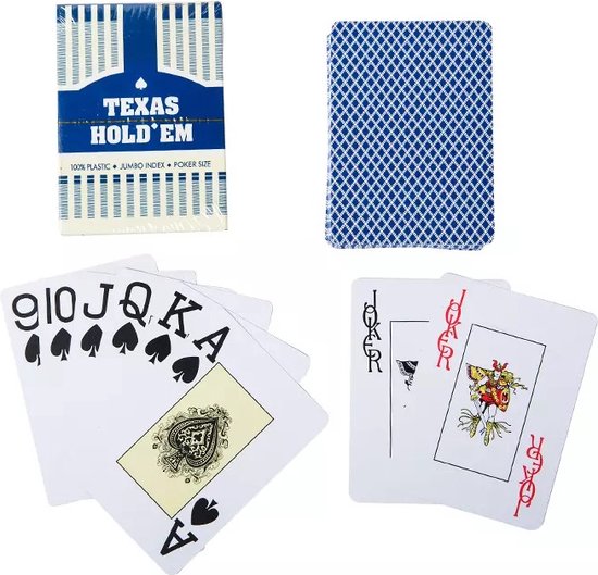 Thumbnail van een extra afbeelding van het spel Texas Hold'em - Professionele 100% plastic Pokerkaarten | 100% waterdicht | speelkaarten | kaartspel | poker | officiële afmetingen van pokerkaarten | Blauw
