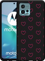 Motorola Moto G72 Hoesje Zwart Kleine Hartjes - Designed by Cazy