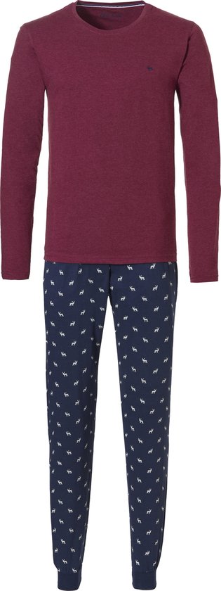 Phil & Co Lange Heren Winter Pyjama Set Katoen Rood / Blauw - Maat M