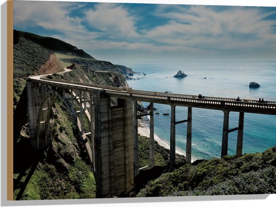 WallClassics - Bois - Bridge de Bixby Creek - Amérique - 80x60 cm - 12 mm d'épaisseur - Photo sur Bois (Avec Système d'accrochage)