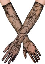 Boland - Handschoenen Spiderweb Zwart - Volwassenen - Vrouwen - Heks - Halloween accessoire - Horror