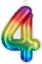 Boland - Folieballon sticker '4' regenboog Multi - Regenboog - Verjaardag - Jubileum - Raamsticker - Kinderfeestje
