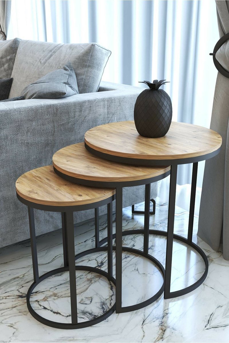 en.casa] Bijzettafel set van 3 Ulricehamn salontafel met metalen frame