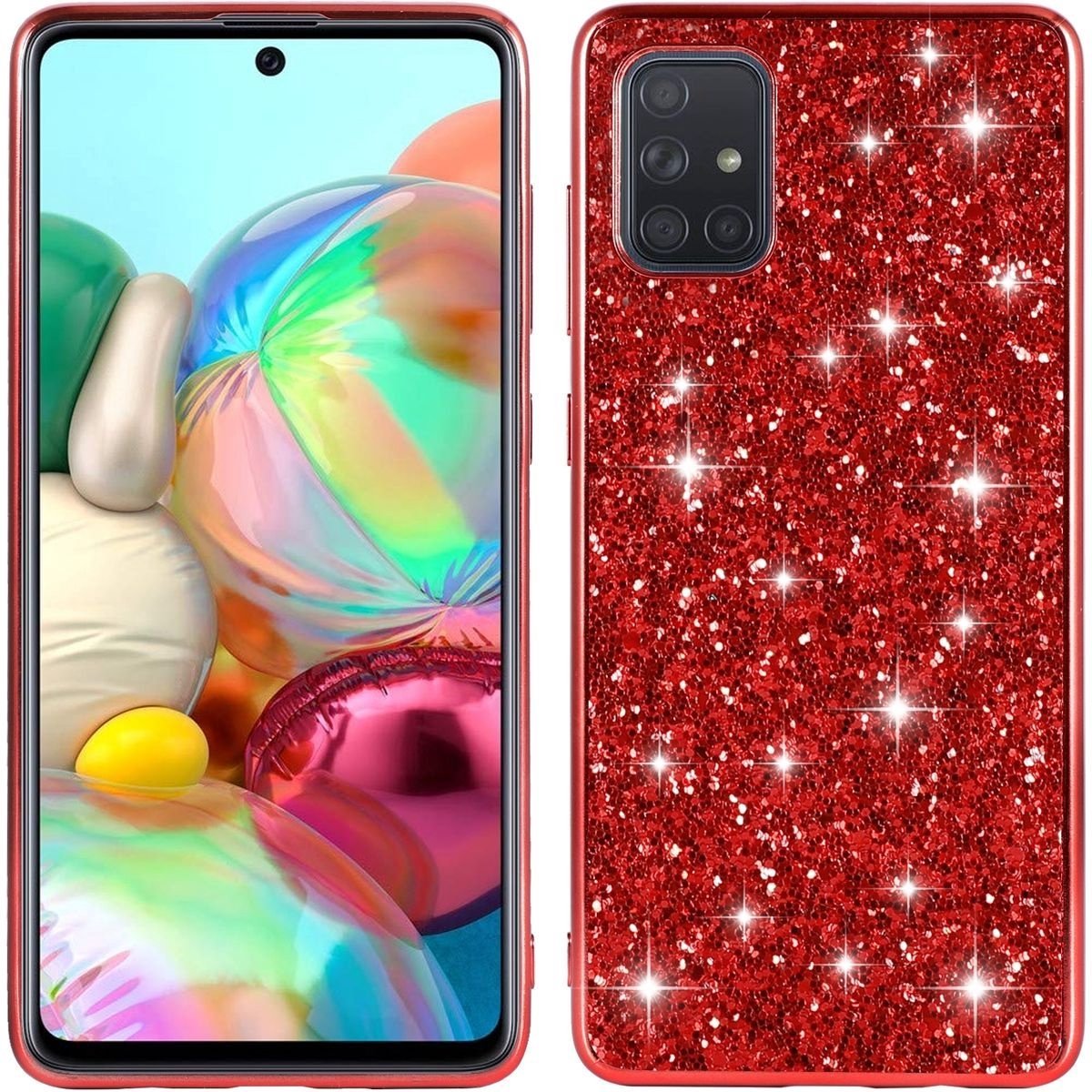 Hoesje Geschikt Voor Samsung Galaxy A73 hoesje glitter backcover – Rood – oTronica