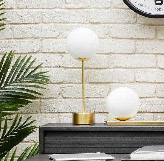 Design tafellamp goud met witte glasbol hoogte 43cm | bol