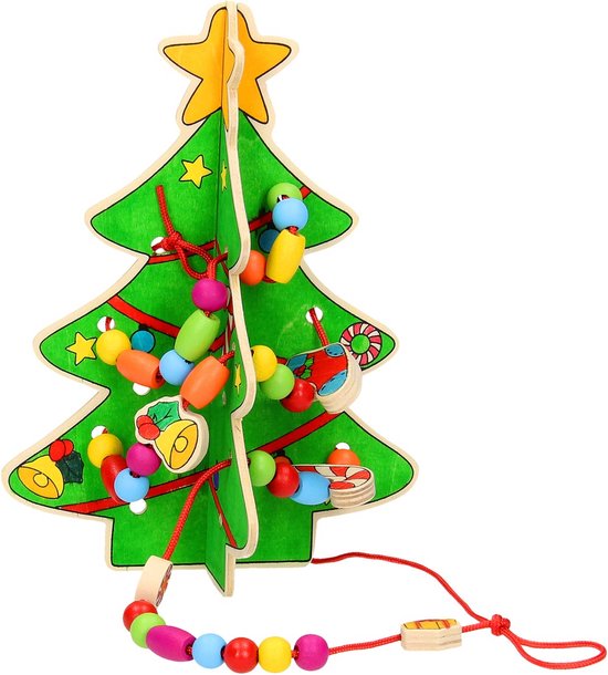 Maak en versier je eigen houten kerstboom (kleuren, knutselen, kralen rijgen, boom versieren), cadeau idee voor Kerstmis!