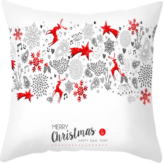 Without Lemon - Kerst Kussenhoes - Wit met Sneeuwvlokjes en Rendieren - Kerst kussen - Kerstdagen - Feestdagen - Kerst - Decoratie - Woondecoratie - Kussenslopen - December - Cadeau