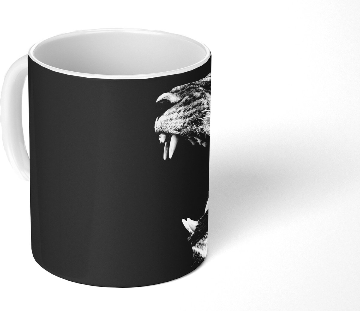 Mok - Koffiemok - Dieren - Leeuw - Zwart - Wit - Portret - Mokken - 350 ML - Beker - Koffiemokken - Theemok