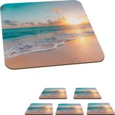 Onderzetters voor glazen - Zonsondergang - Strand - Zee - Zomer - Blauw - 10x10 cm - Glasonderzetters - 6 stuks