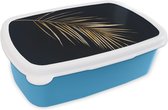 Broodtrommel Blauw - Lunchbox - Brooddoos - Planten - Goud - Zwart - Bladeren - Luxe - 18x12x6 cm - Kinderen - Jongen