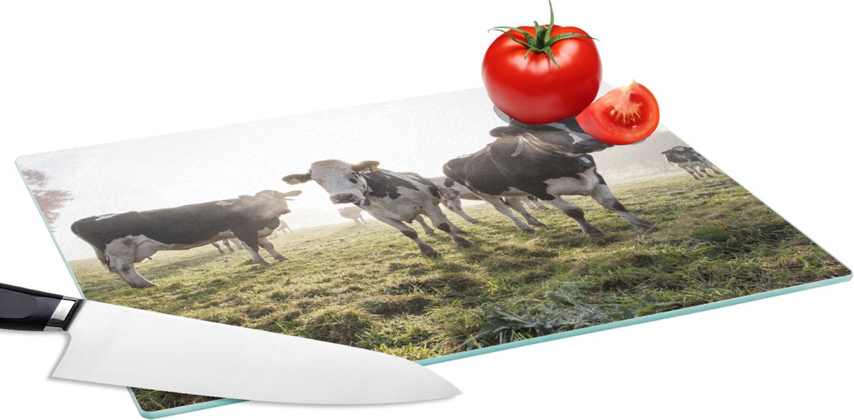 Glazen Snijplank - 39x28 - Koeien - Licht - Gras - Dieren - Snijplanken Glas