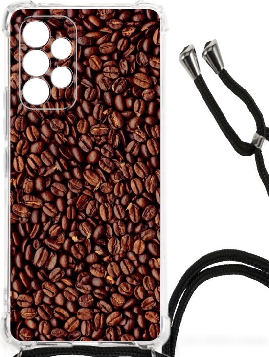Stevige Bumper Hoesje Geschikt voor Samsung Galaxy A53 Smartphone hoesje met doorzichtige rand Koffiebonen