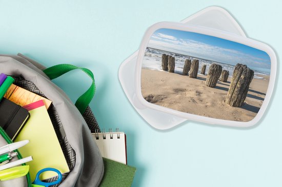 Lunch box Wit - Lunch box - Boîte à pain - Sable - Plage - Poteau - Water - Été - 18x12x6 cm - Adultes