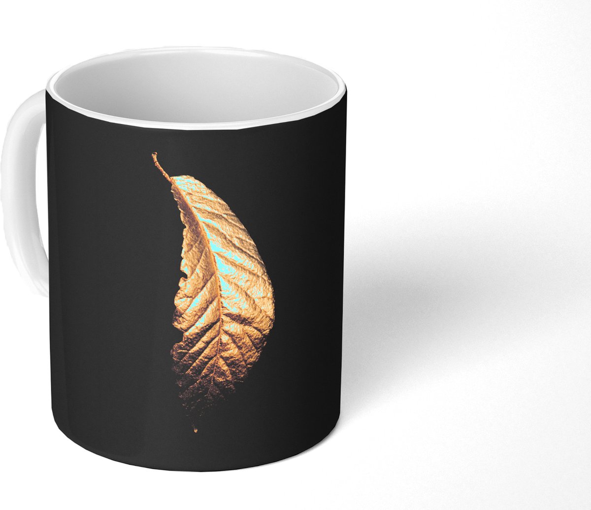 Mok - Koffiemok - Bladeren - Luxe - Goud - Zwart - Natuur - Mokken - 350 ML - Beker - Koffiemokken - Theemok