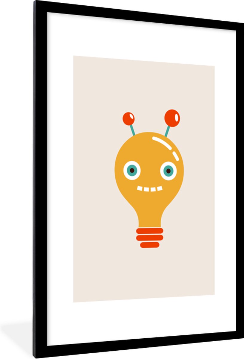 Poster in fotolijst kinderen - Robot - Gloeilamp - Gezicht - Antenne - Kinderkamer decorat