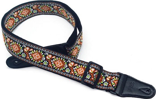 Foto: P p professionele verstelbare stevige gitaarband guitar strap band luxe gitaarriem bas elektrische akoestische klassieke gitaar geborduurd oranje