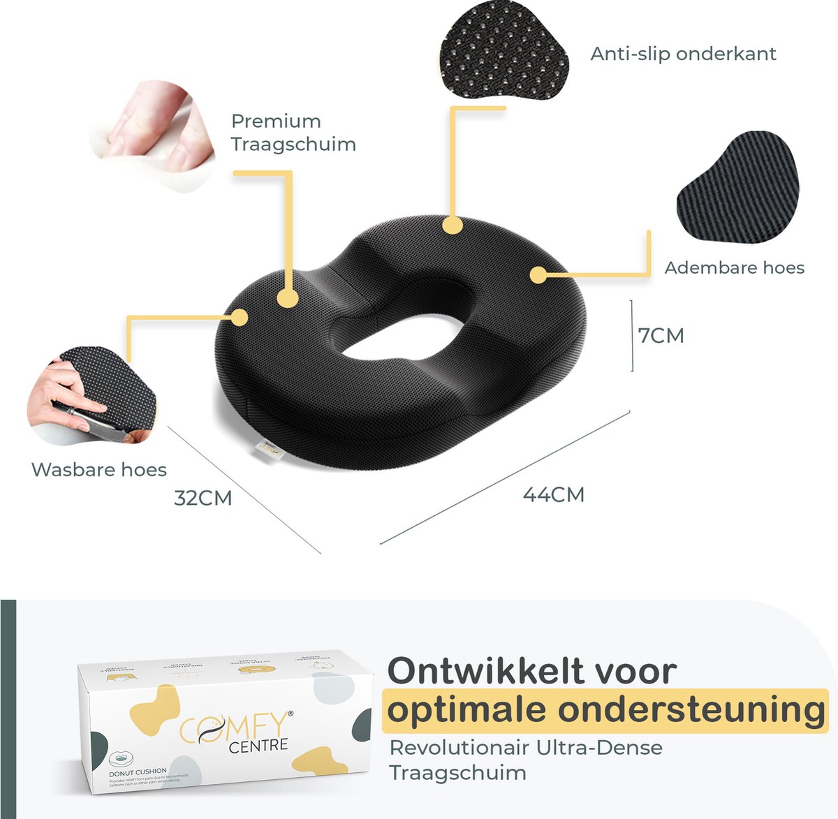 LITSPOT Donut Ring Kussen, Orthopedisch Aambeien Zitkussen van Traagschuim, Bevordert de Doorbloeding en Ontlast het Stuitbeen, Voor Autostoel, Thuis, Op Kantoor of Rolstoel
