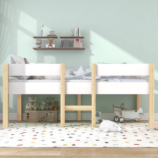 Cadre lit bas pour enfant - lit bébé avec protection antichute - pin massif 90x200 cm - blanc & chêne