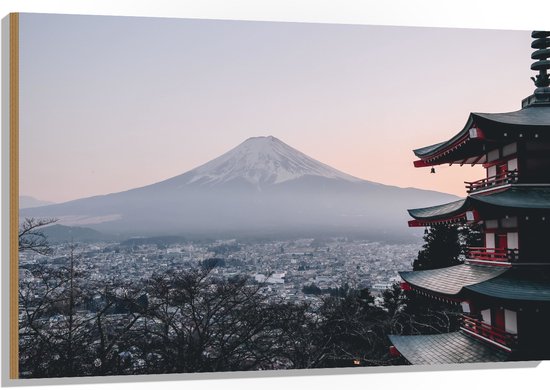 WallClassics - Hout - Chureito Pagoda - Japan - 120x80 cm - 12 mm dik - Foto op Hout (Met Ophangsysteem)