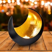 MAADES Windlicht lantaarn Oosterse maan groot 20 cm goud | Oosterse vintage theelichthouder zwart van buiten en goudkleurig van binnen | Marokkaanse windlichten van metaal als decoratie