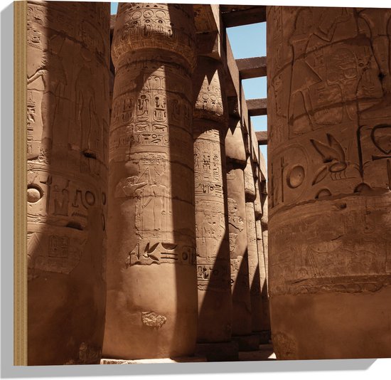 WallClassics - Hout - Hypostyle Zaal in Karnak - Egypte - 50x50 cm - 12 mm dik - Foto op Hout (Met Ophangsysteem)